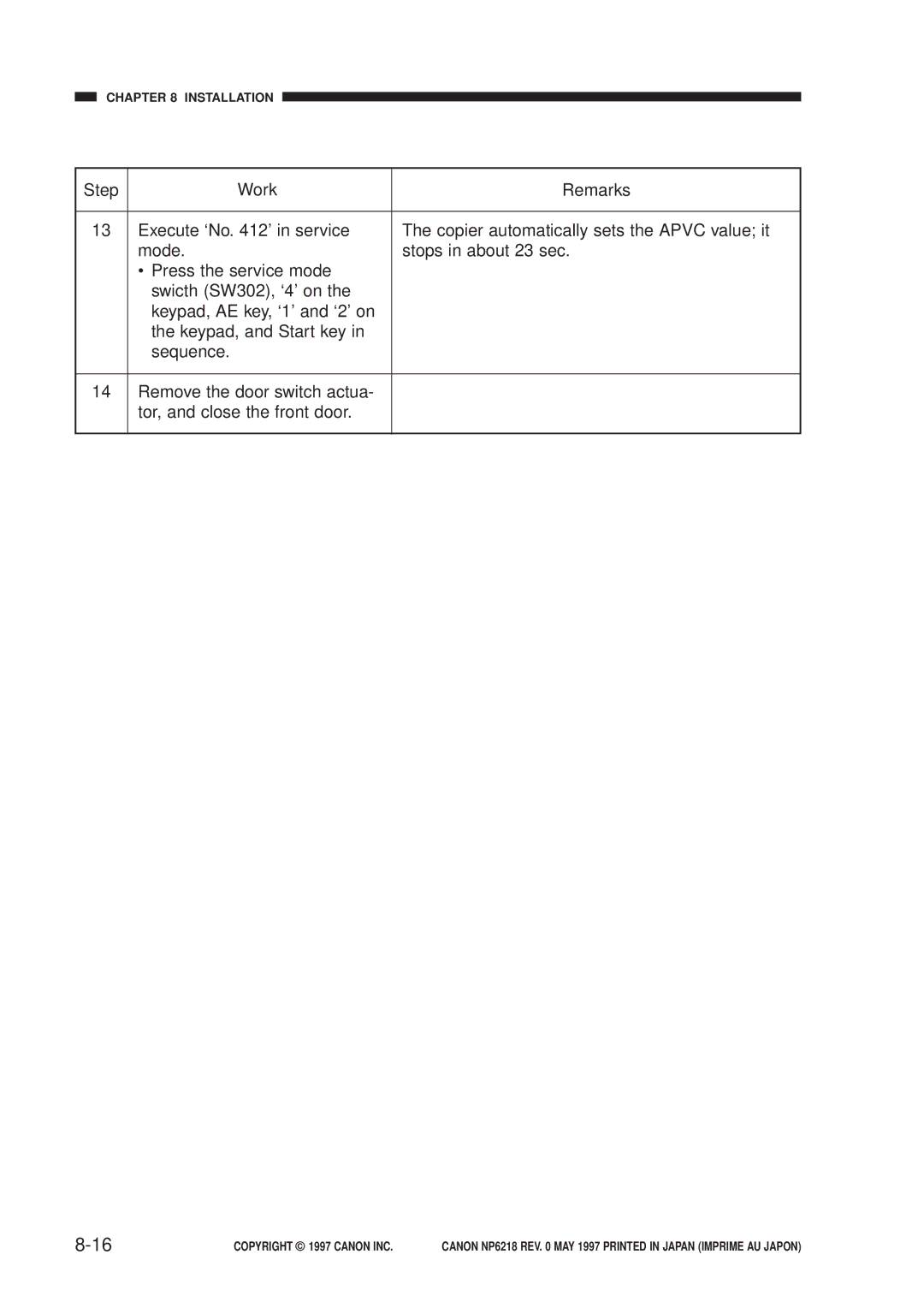 Canon NP6218, FY8-13EX-000 service manual Installation 