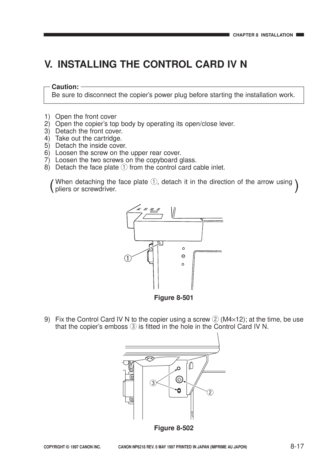 Canon FY8-13EX-000, NP6218 service manual Installing the Control Card IV N 