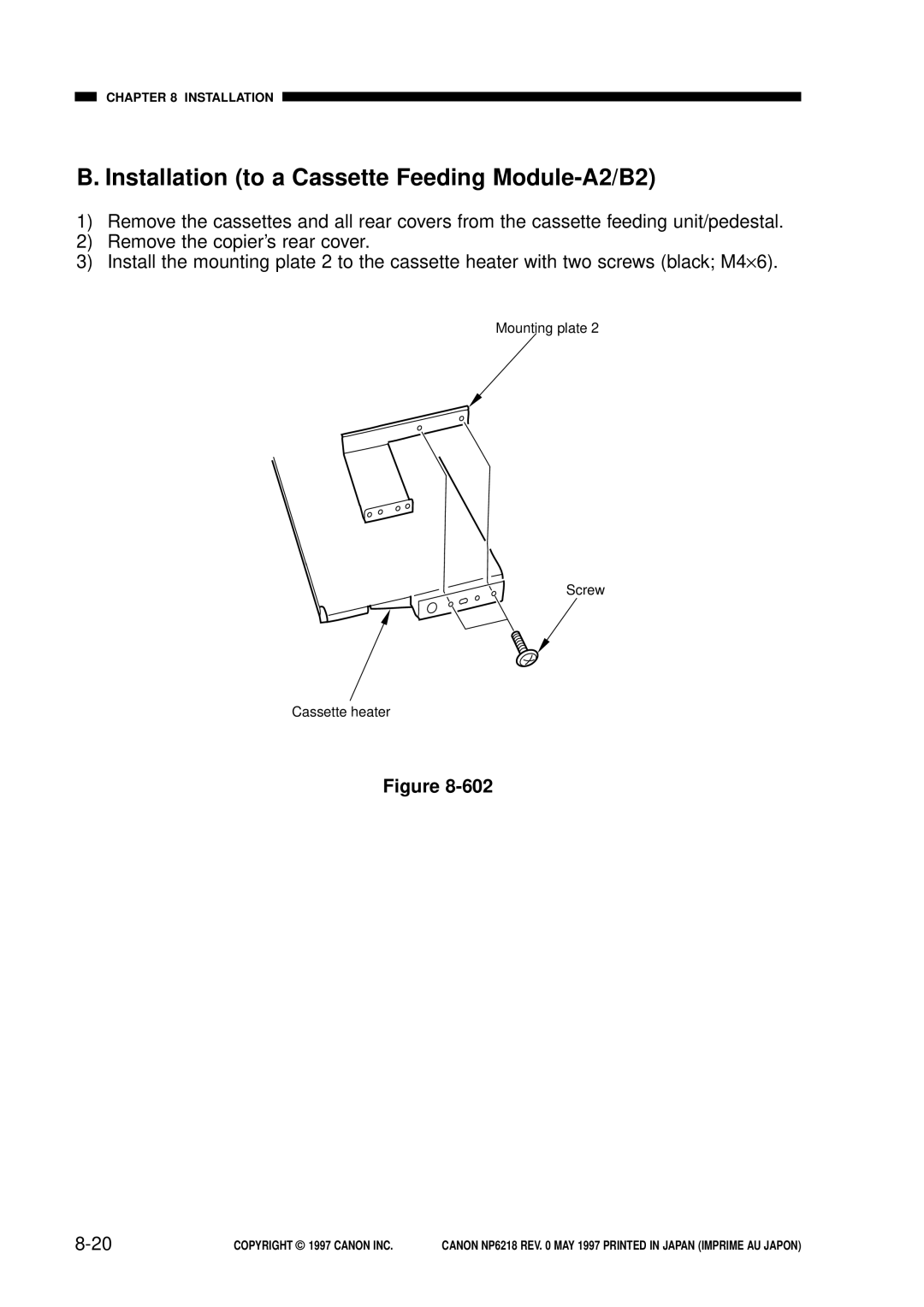 Canon NP6218, FY8-13EX-000 service manual Installation to a Cassette Feeding Module-A2/B2 