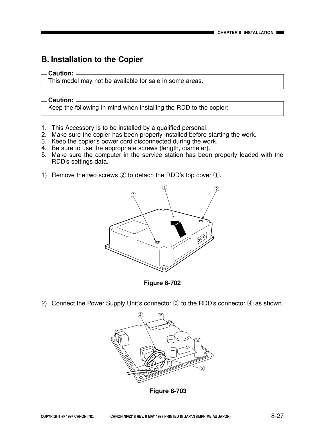 Canon FY8-13EX-000, NP6218 service manual Installation to the Copier 