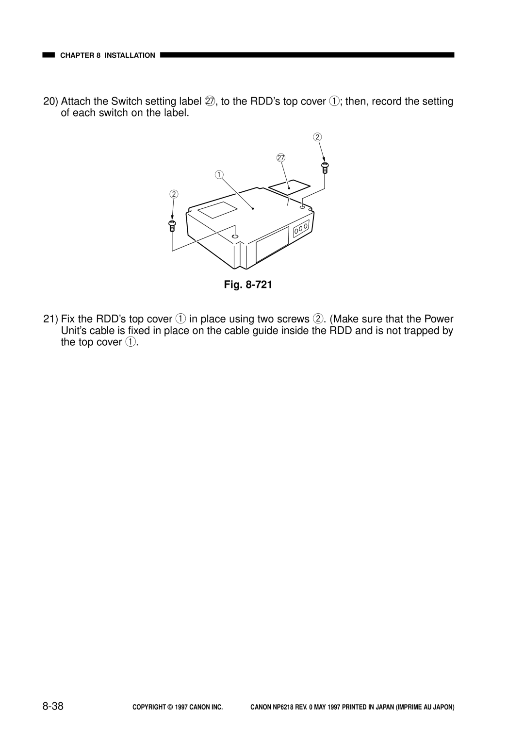 Canon NP6218, FY8-13EX-000 service manual Installation 