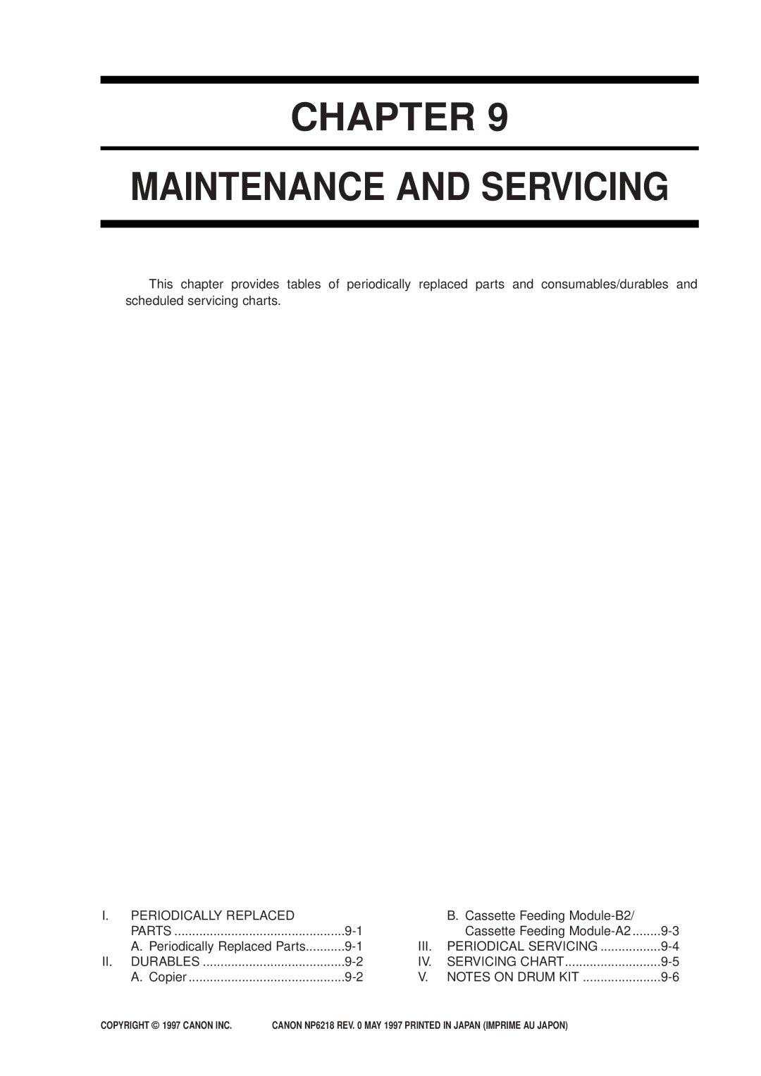 Canon FY8-13EX-000, NP6218 service manual Chapter Maintenance and Servicing 