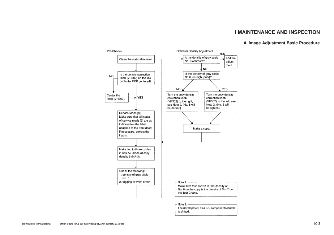 Canon FY8-13EX-000, NP6218 service manual Maintenance and Inspection, Image Adjustment Basic Procedure, 10-3 