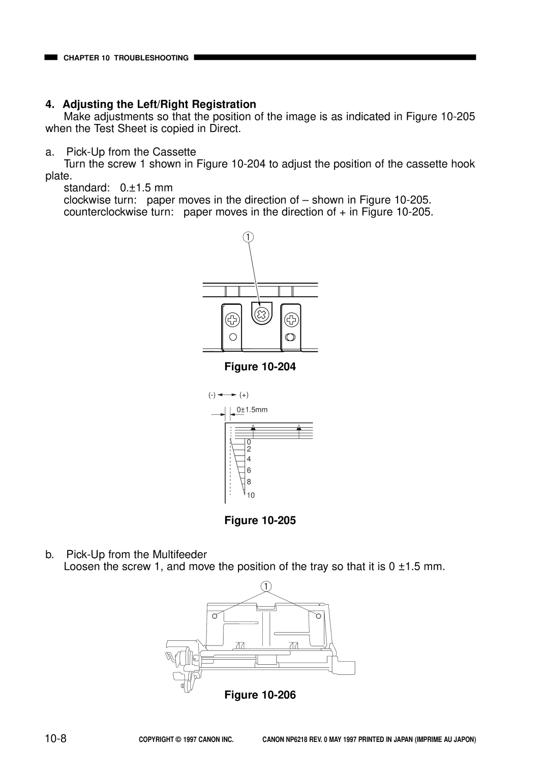 Canon NP6218, FY8-13EX-000 service manual Adjusting the Left/Right Registration, 10-8 