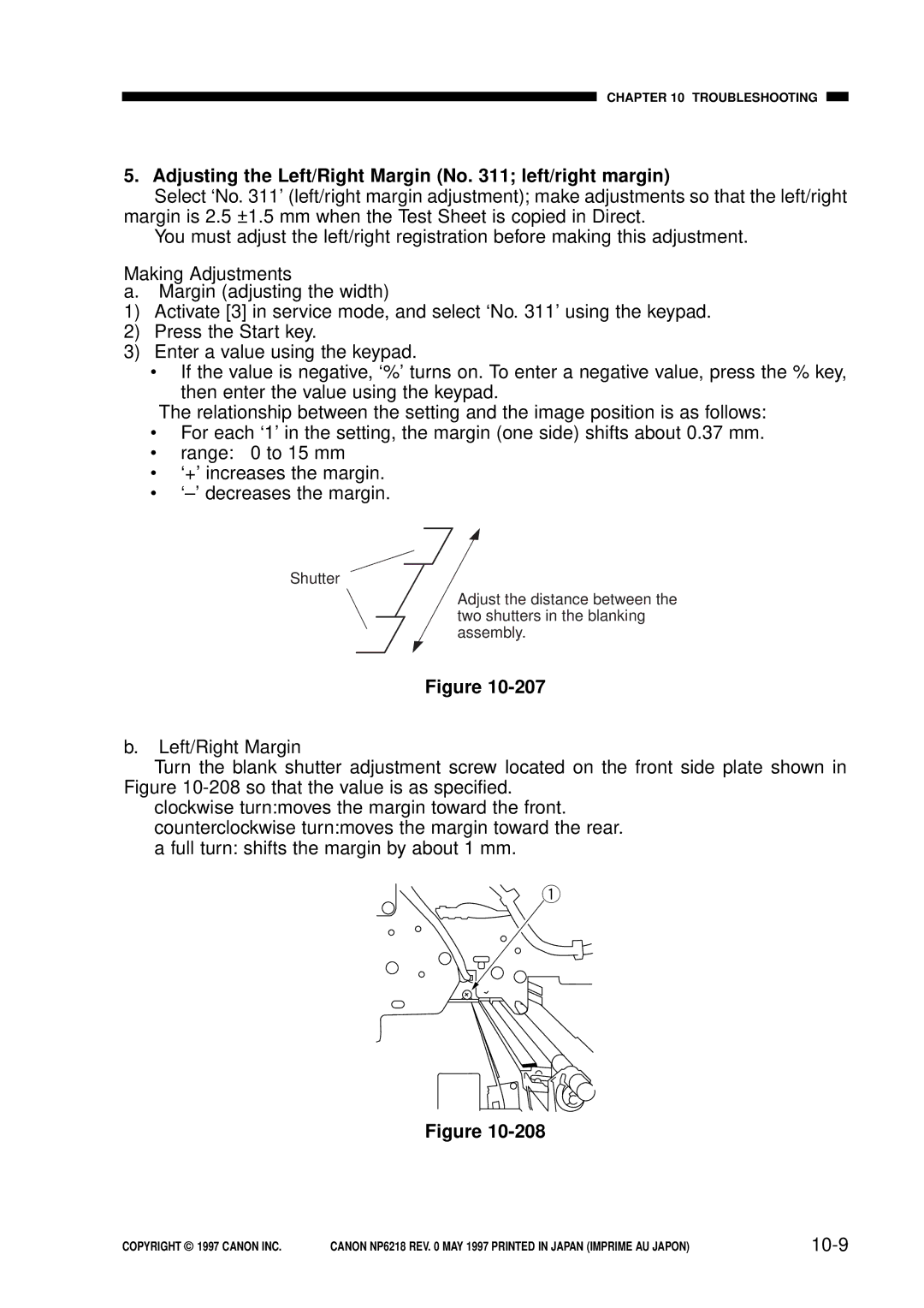 Canon FY8-13EX-000, NP6218 service manual Adjusting the Left/Right Margin No left/right margin, 10-9 