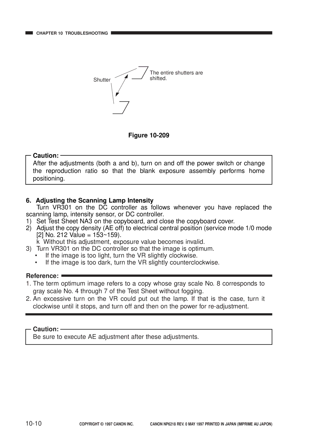 Canon NP6218, FY8-13EX-000 service manual Adjusting the Scanning Lamp Intensity, 10-10 