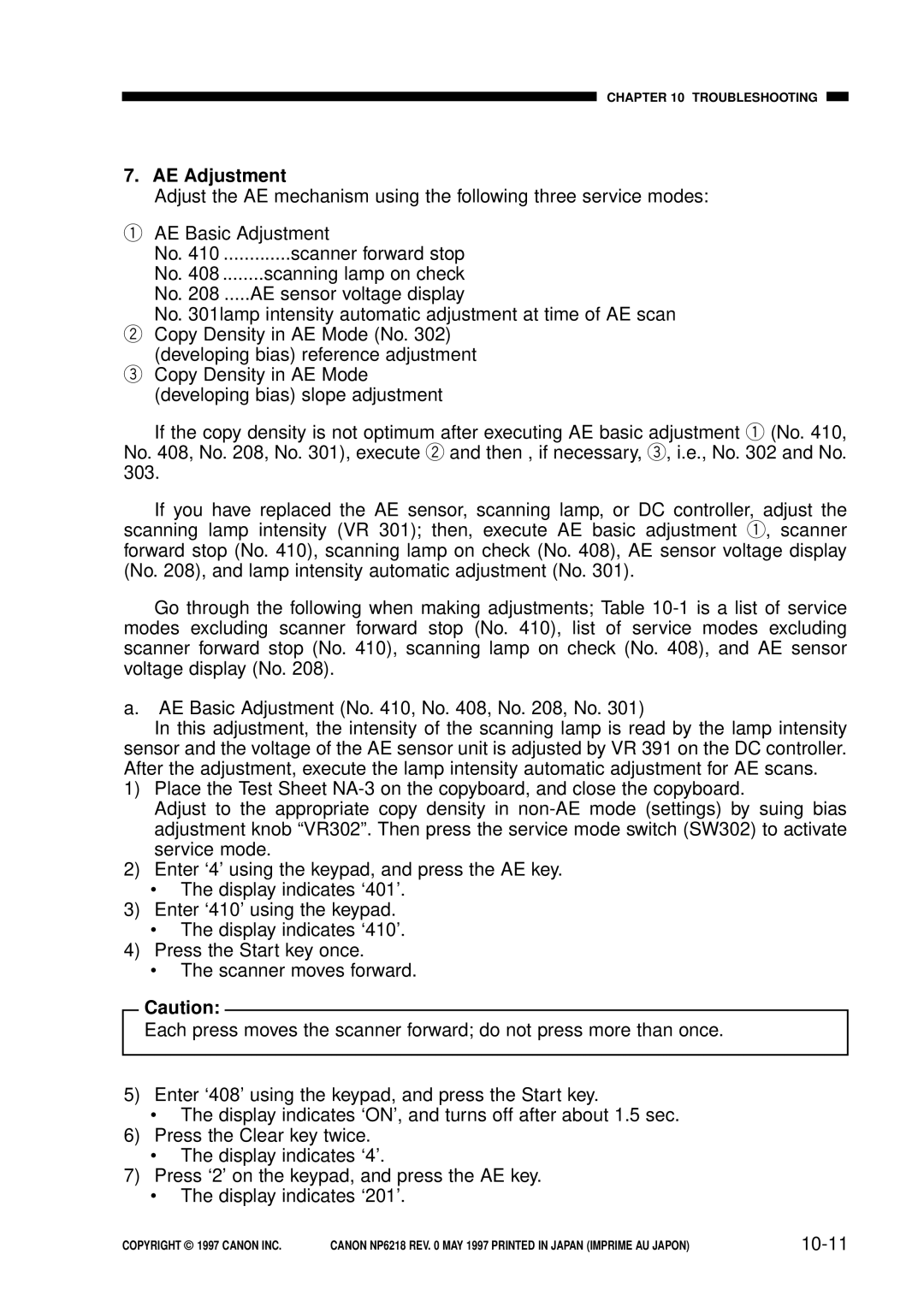 Canon FY8-13EX-000, NP6218 service manual AE Adjustment, 10-11 