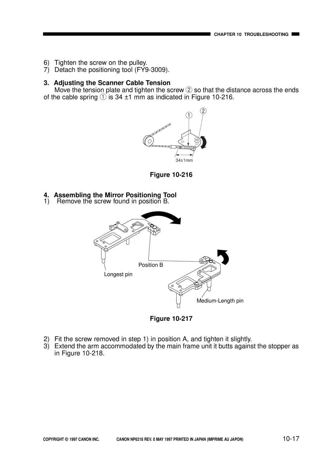 Canon FY8-13EX-000, NP6218 service manual Adjusting the Scanner Cable Tension, Assembling the Mirror Positioning Tool, 10-17 