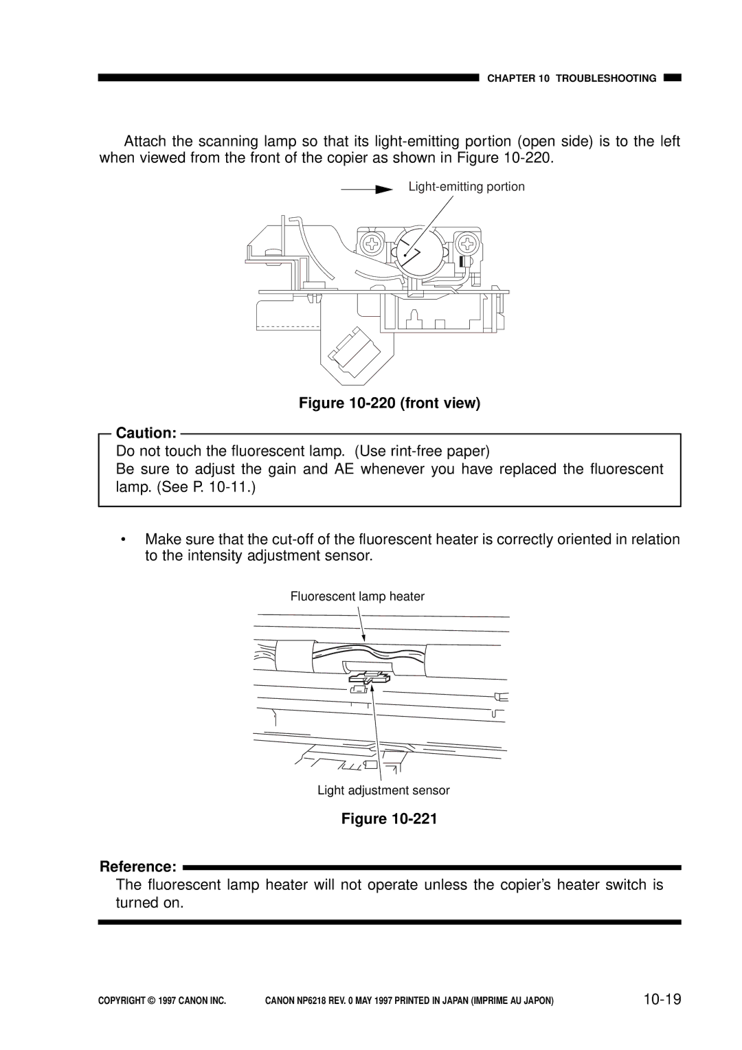 Canon FY8-13EX-000, NP6218 service manual front view, 10-19 