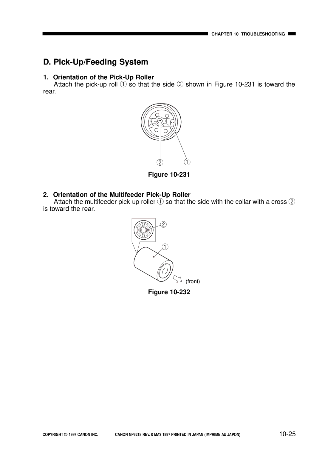 Canon FY8-13EX-000, NP6218 service manual Pick-Up/Feeding System, Orientation of the Pick-Up Roller, 10-25 