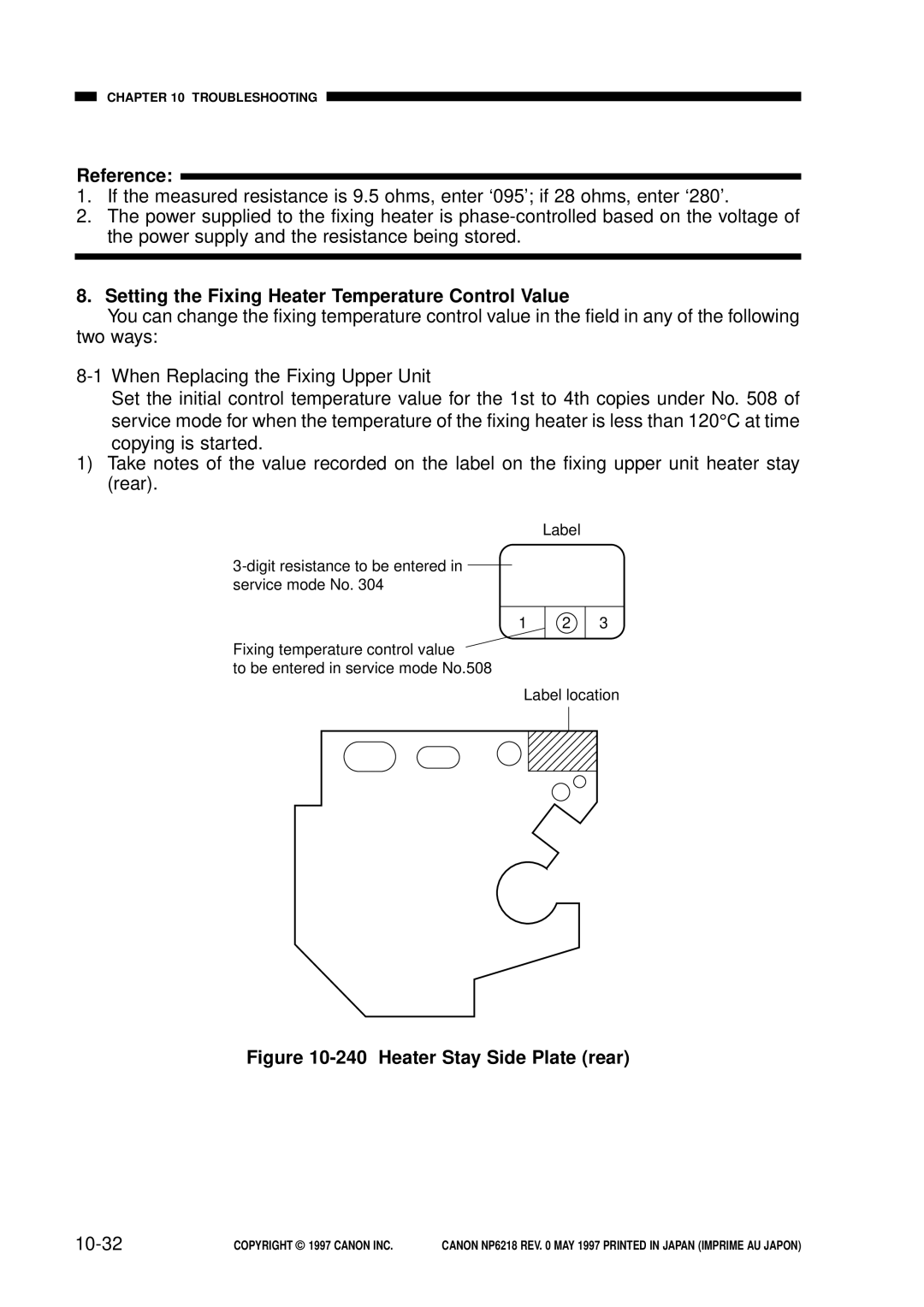 Canon NP6218, FY8-13EX-000 Setting the Fixing Heater Temperature Control Value, Heater Stay Side Plate rear 10-32 