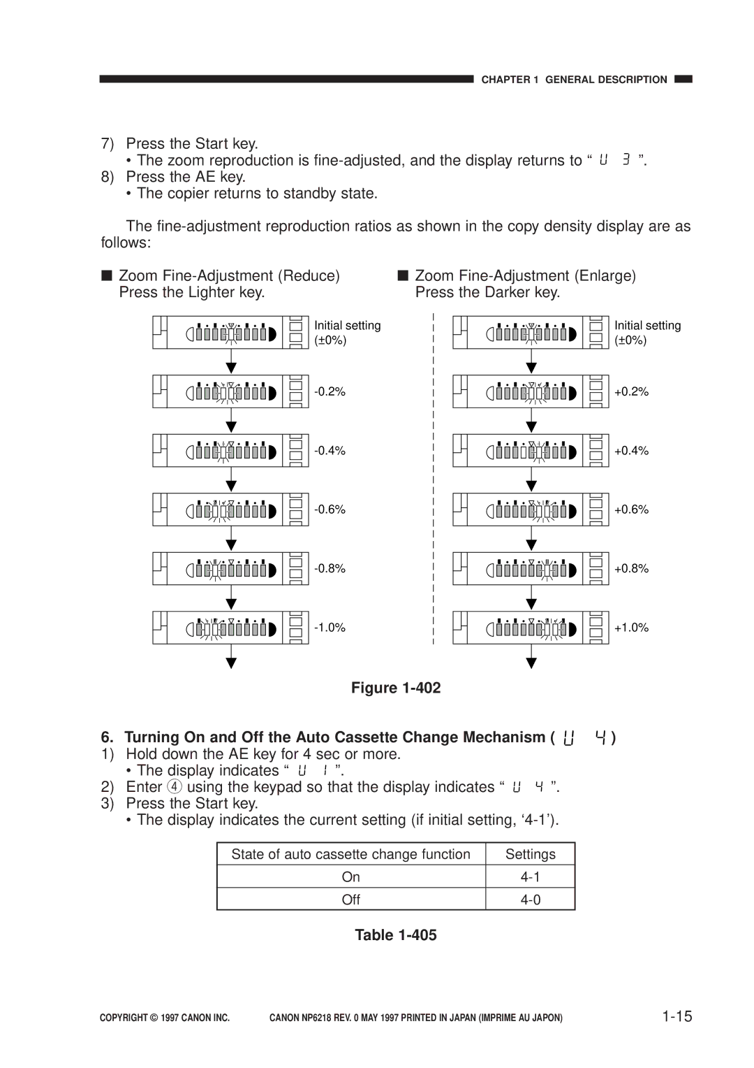 Canon NP6218, FY8-13EX-000 service manual Turning On and Off the Auto Cassette Change Mechanism 