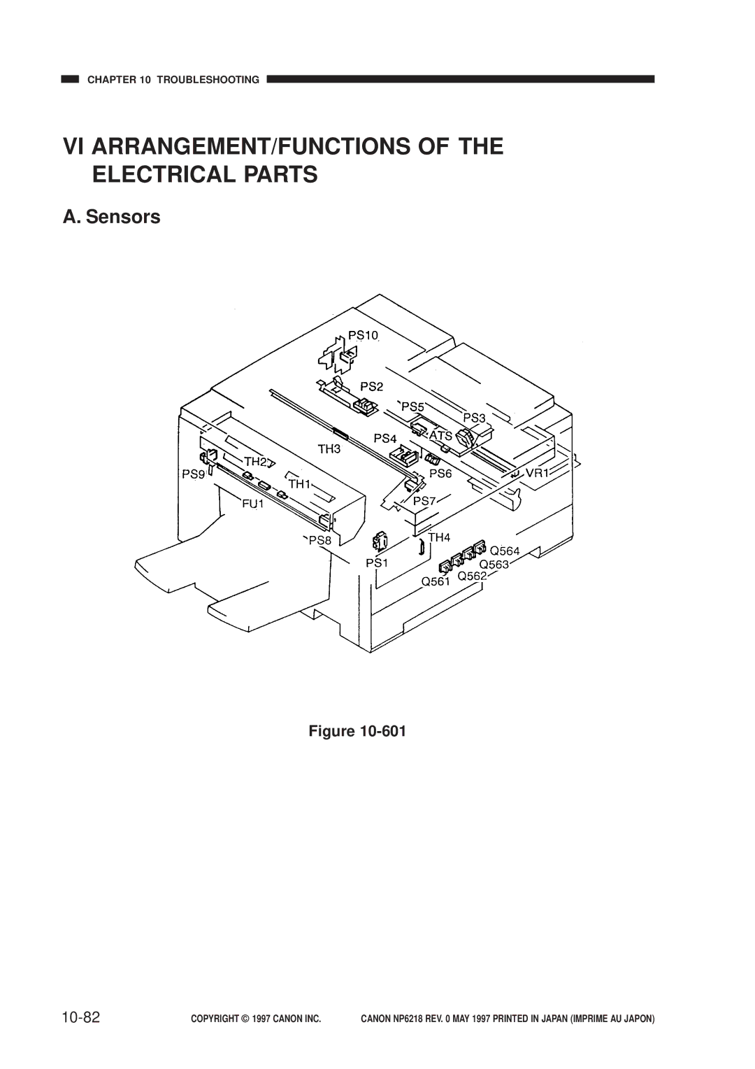 Canon NP6218, FY8-13EX-000 service manual VI ARRANGEMENT/FUNCTIONS of the Electrical Parts, Sensors, 10-82 