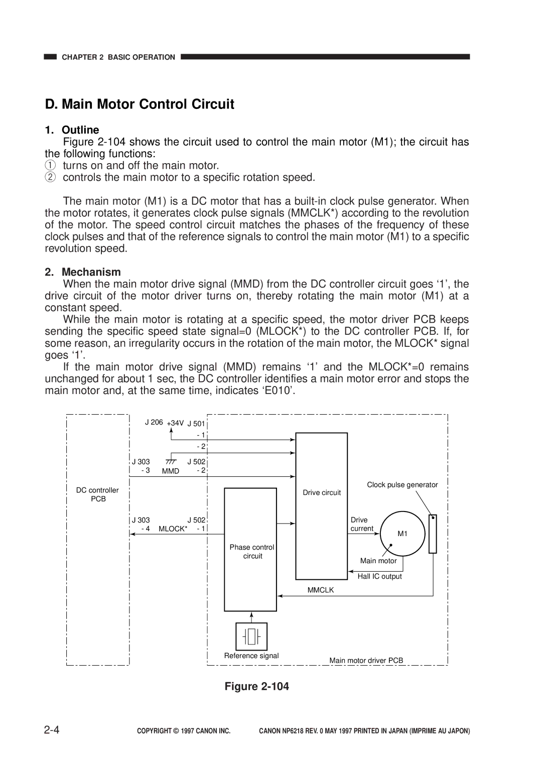 Canon NP6218, FY8-13EX-000 service manual Main Motor Control Circuit, Mechanism 