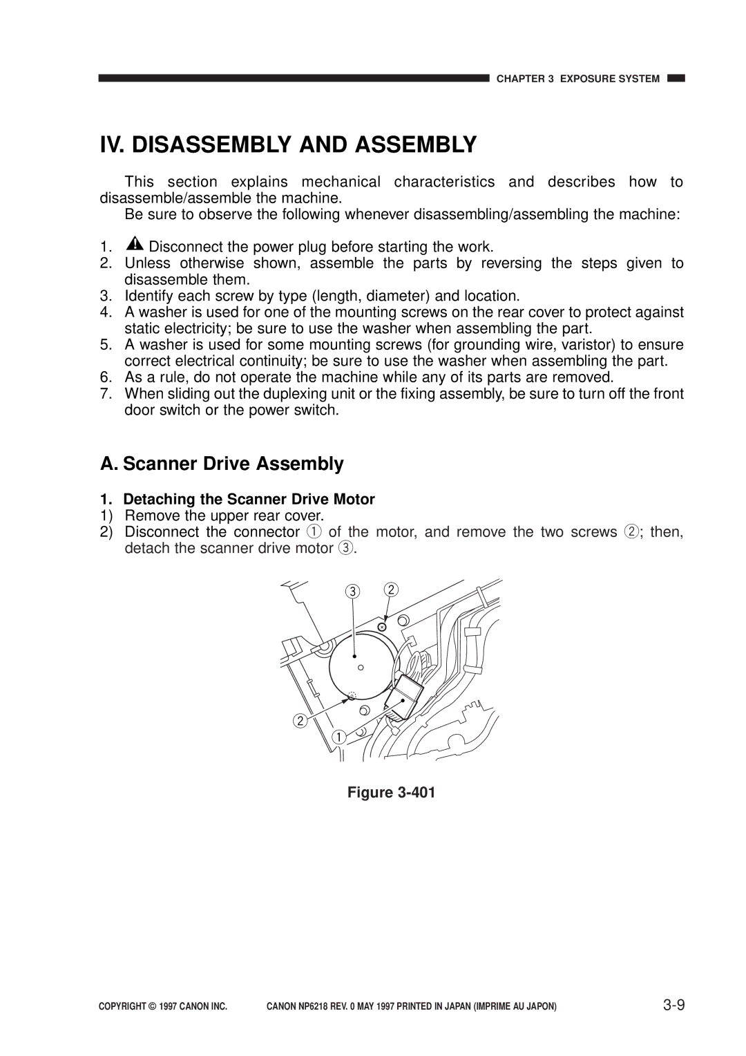 Canon NP6218, FY8-13EX-000 IV. Disassembly and Assembly, Scanner Drive Assembly, Detaching the Scanner Drive Motor 