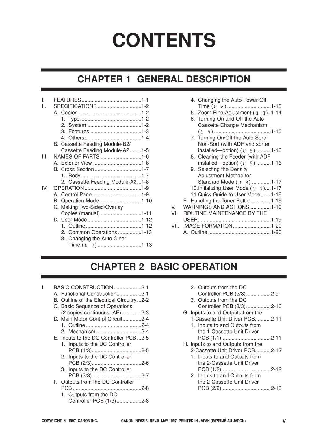 Canon FY8-13EX-000, NP6218 service manual Contents 