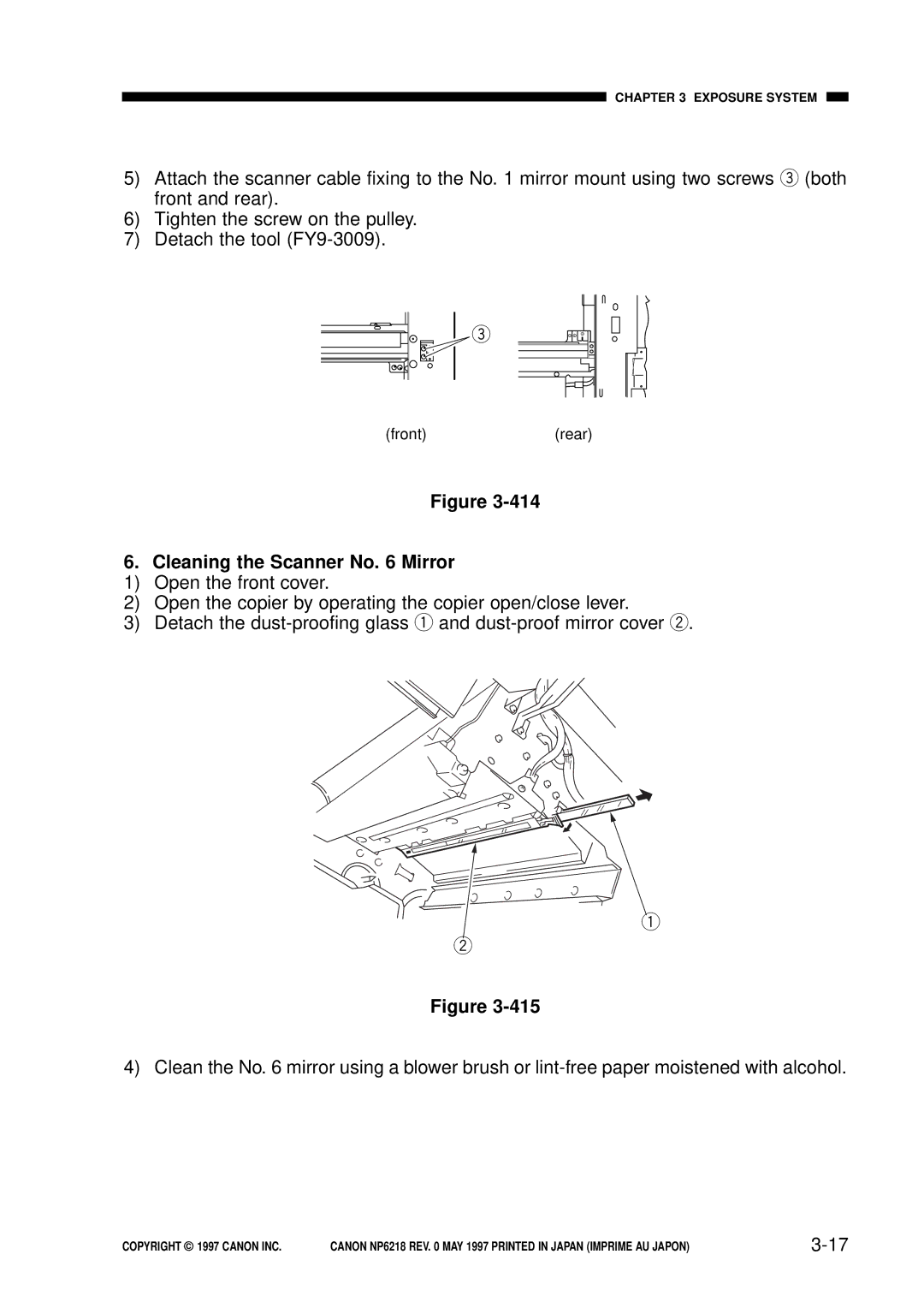 Canon NP6218, FY8-13EX-000 service manual Cleaning the Scanner No Mirror 