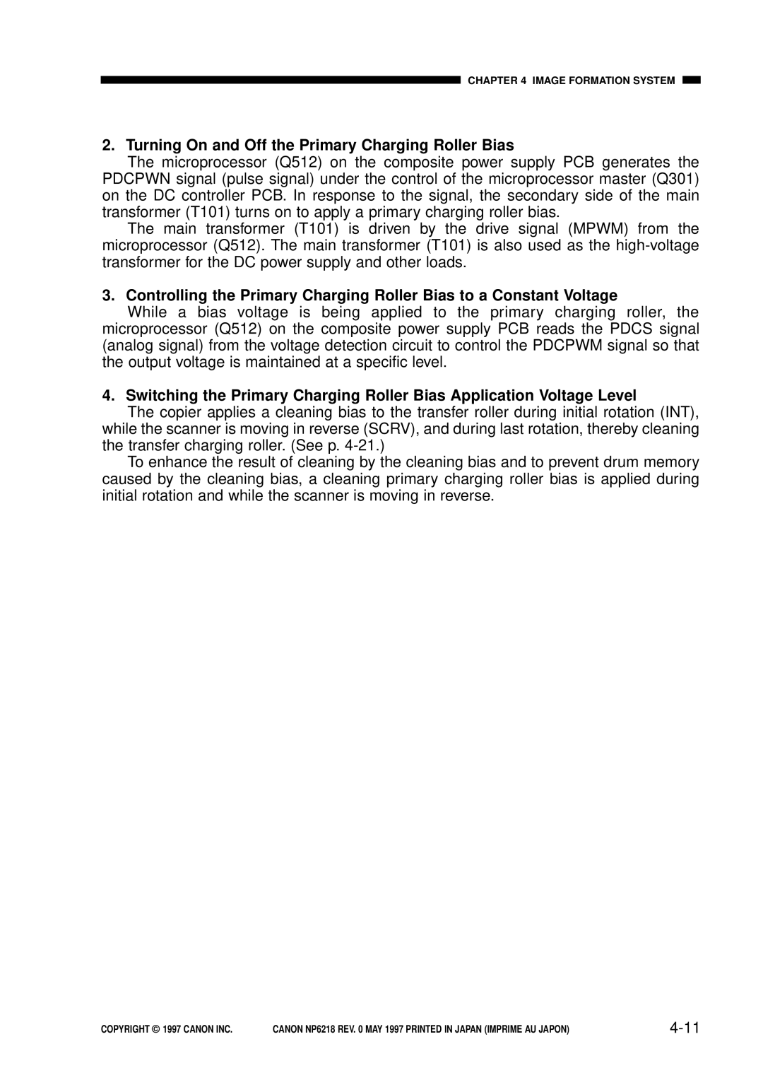 Canon FY8-13EX-000, NP6218 service manual Turning On and Off the Primary Charging Roller Bias 