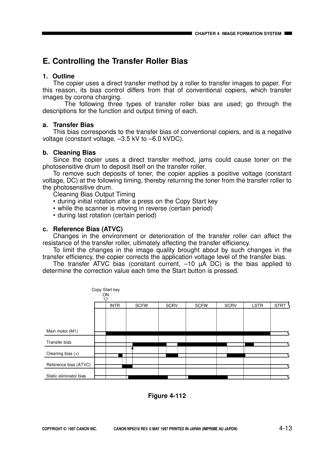 Canon FY8-13EX-000, NP6218 Controlling the Transfer Roller Bias, Transfer Bias, Cleaning Bias, Reference Bias Atvc 