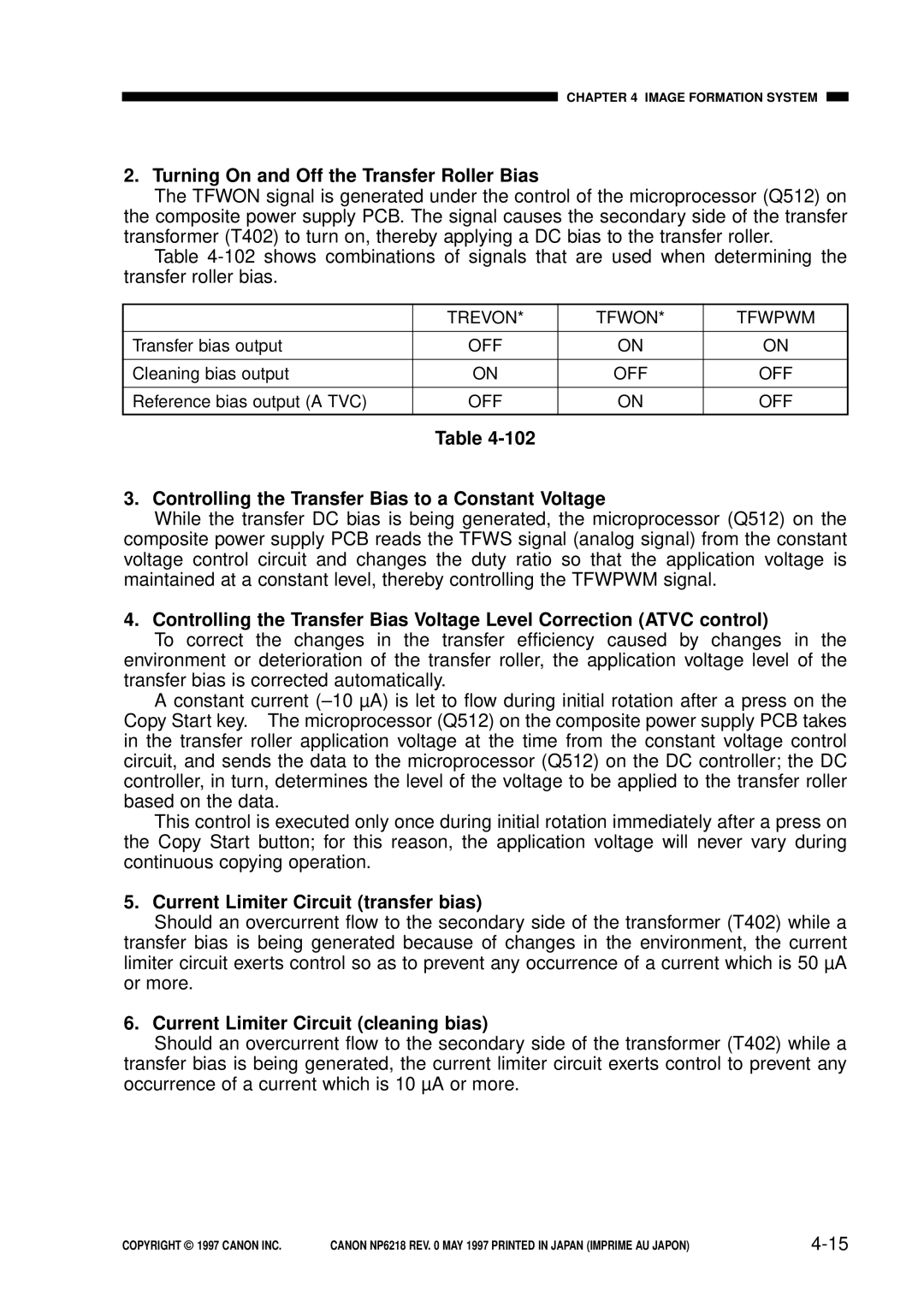 Canon FY8-13EX-000 Turning On and Off the Transfer Roller Bias, Controlling the Transfer Bias to a Constant Voltage 