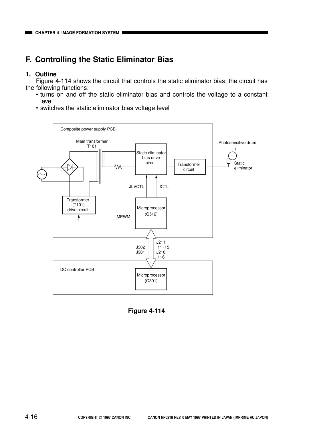 Canon NP6218, FY8-13EX-000 service manual Controlling the Static Eliminator Bias, Outline 