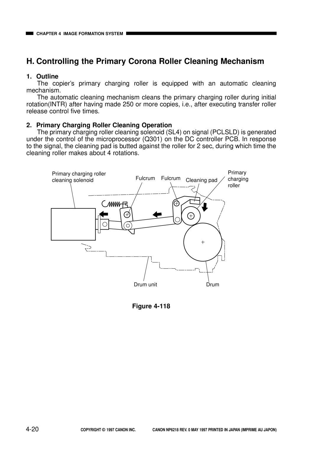 Canon NP6218 Controlling the Primary Corona Roller Cleaning Mechanism, Primary Charging Roller Cleaning Operation 