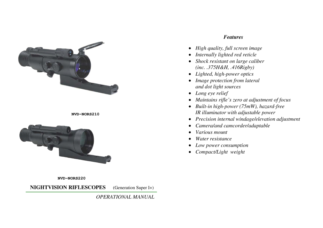 Canon NVD-NORS210, NVD-NORS220 manual Features 