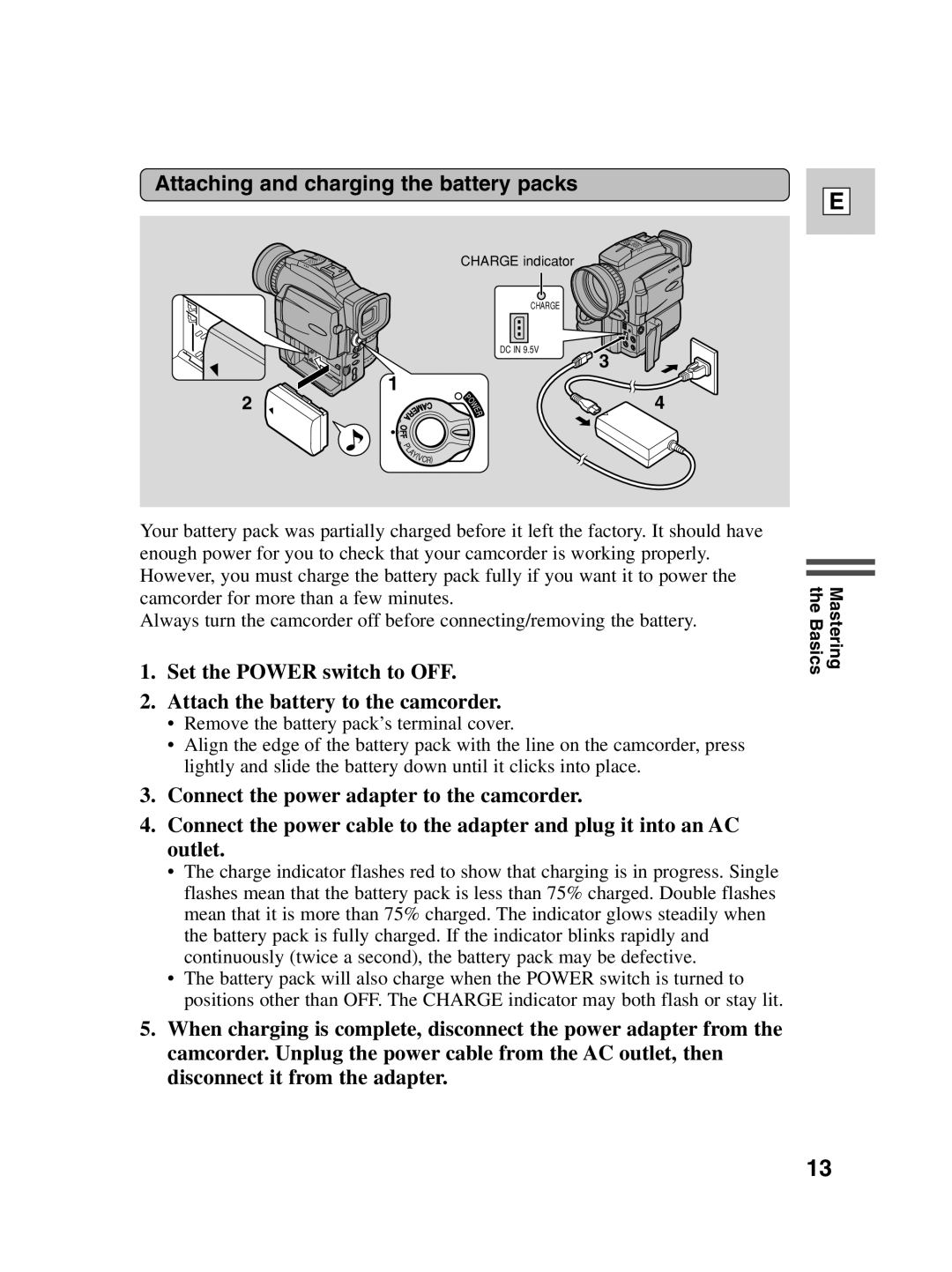 Canon Optura 100 instruction manual Attaching and charging the battery packs 