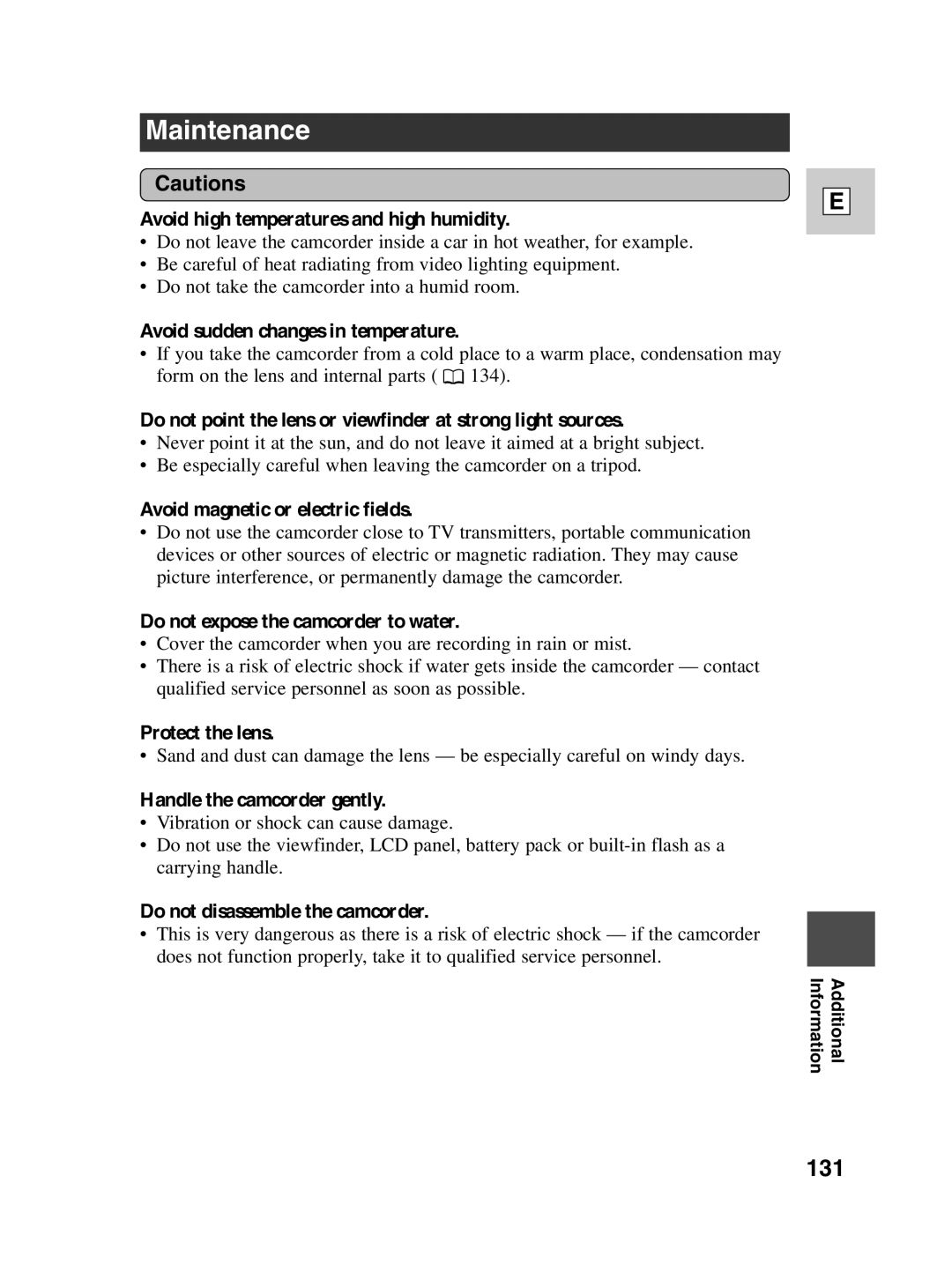 Canon Optura 100 instruction manual Maintenance, 131 