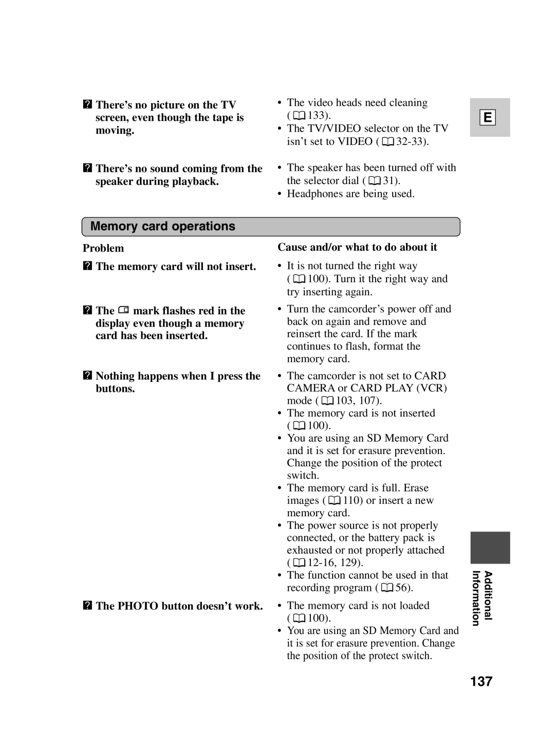 Canon Optura 100 instruction manual 137, Memory card operations 