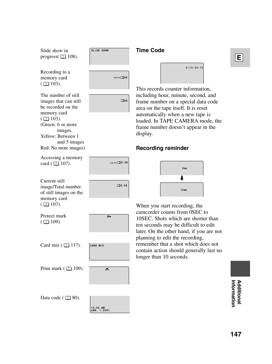 Canon Optura 100 instruction manual 147, Recording reminder 