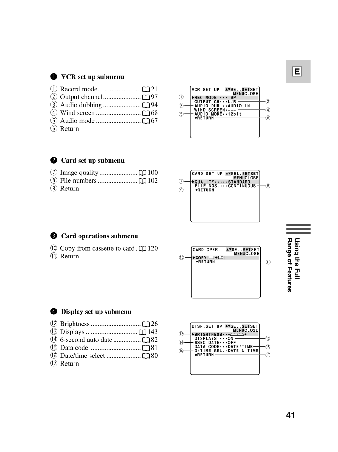 Canon Optura 100 instruction manual Card set up submenu, Card operations submenu 