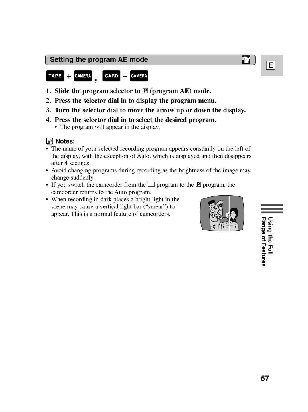 Canon Optura 100 instruction manual Setting the program AE mode 