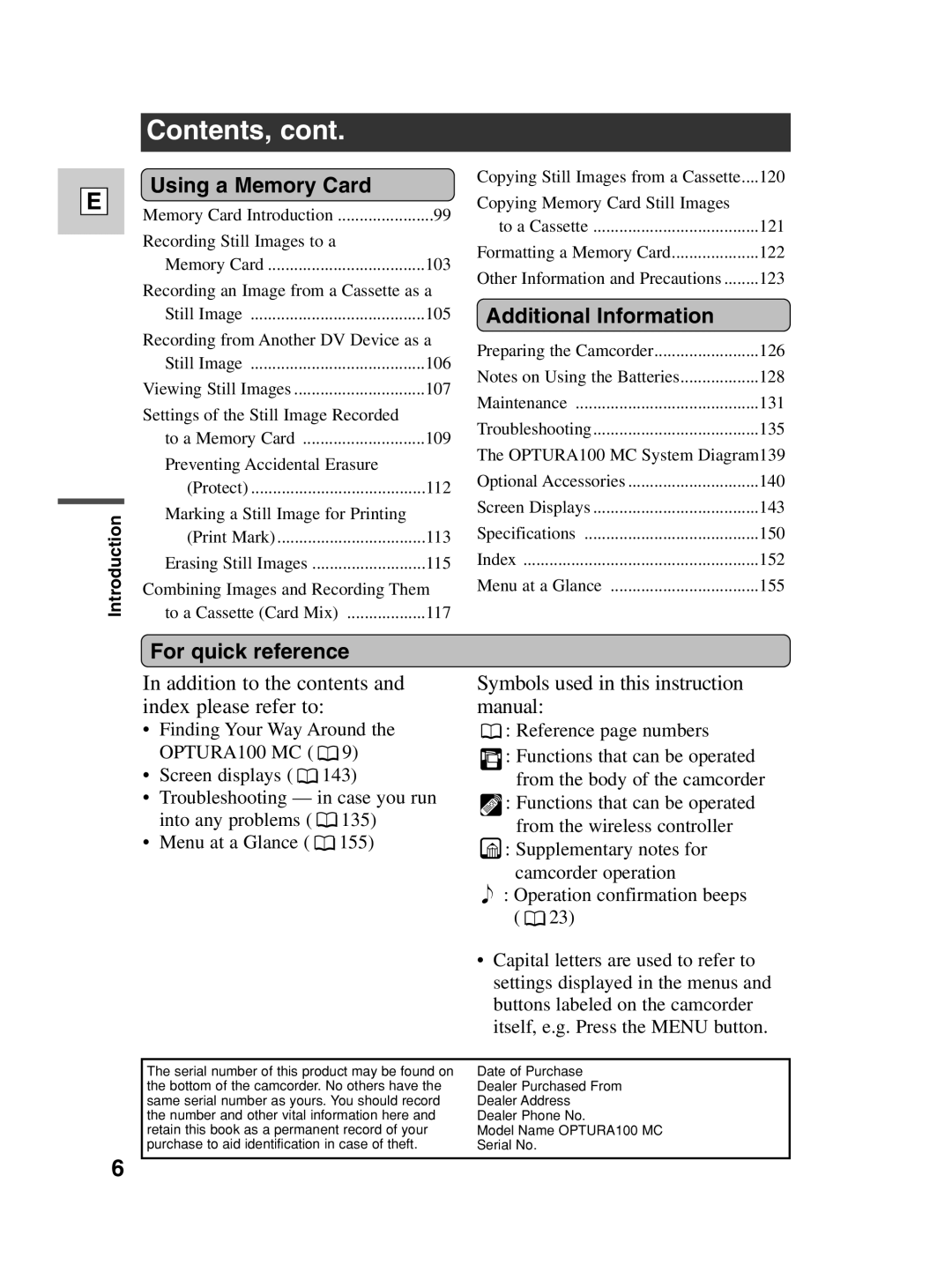 Canon Optura 100 instruction manual Contents 