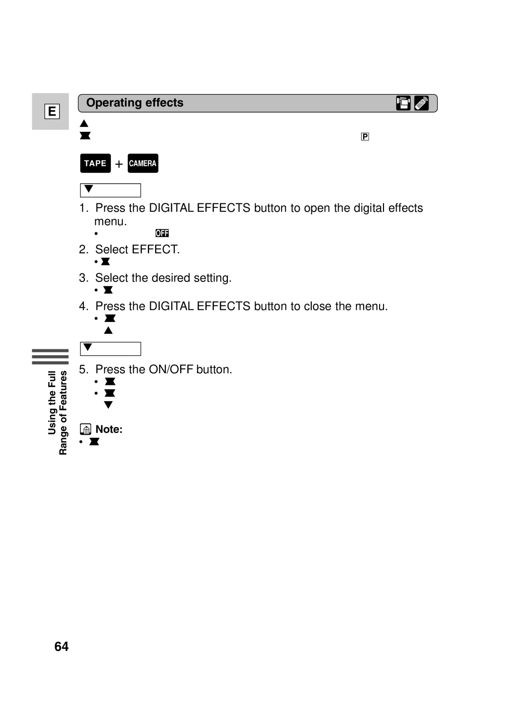 Canon Optura 100 instruction manual Operating effects, Select Effect 