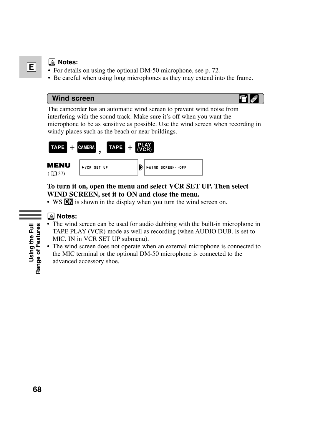 Canon Optura 100 instruction manual Wind screen 