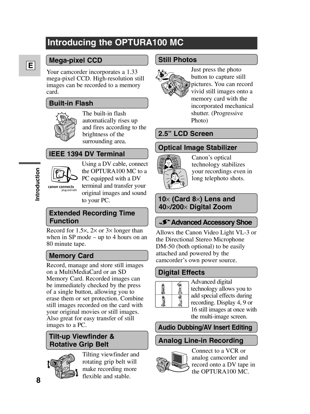 Canon Optura 100 instruction manual Introducing the OPTURA100 MC 