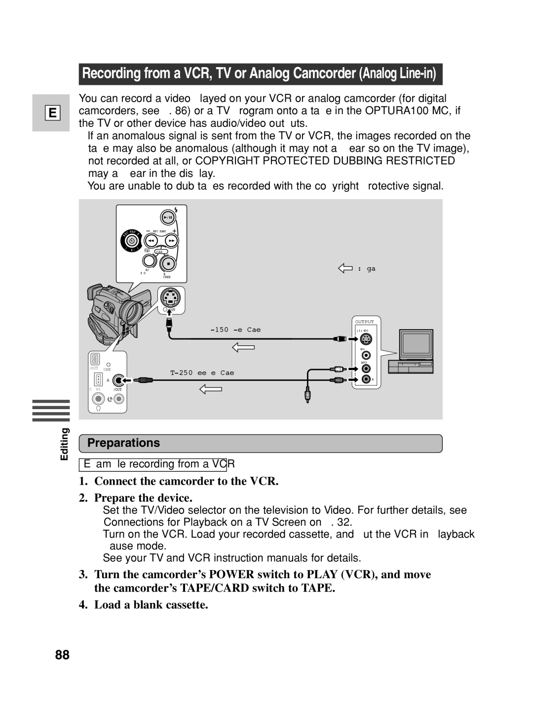 Canon Optura 100 instruction manual Recording from a VCR, TV or Analog Camcorder Analog Line-in 