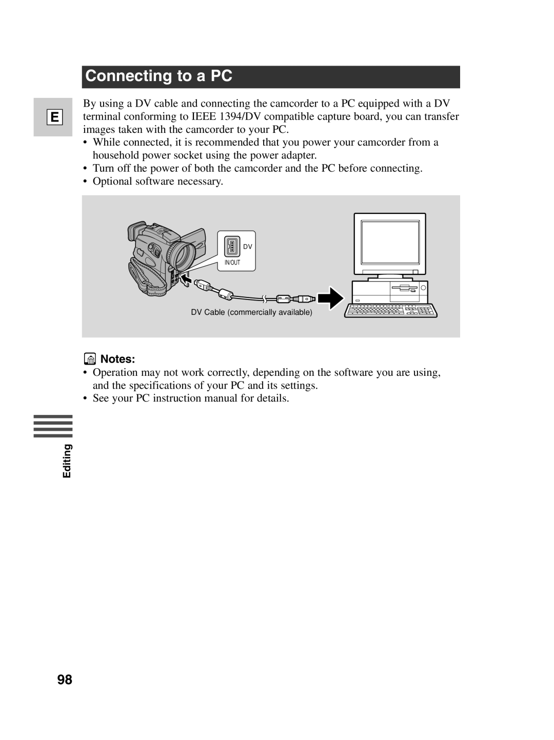 Canon Optura 100 instruction manual Connecting to a PC 