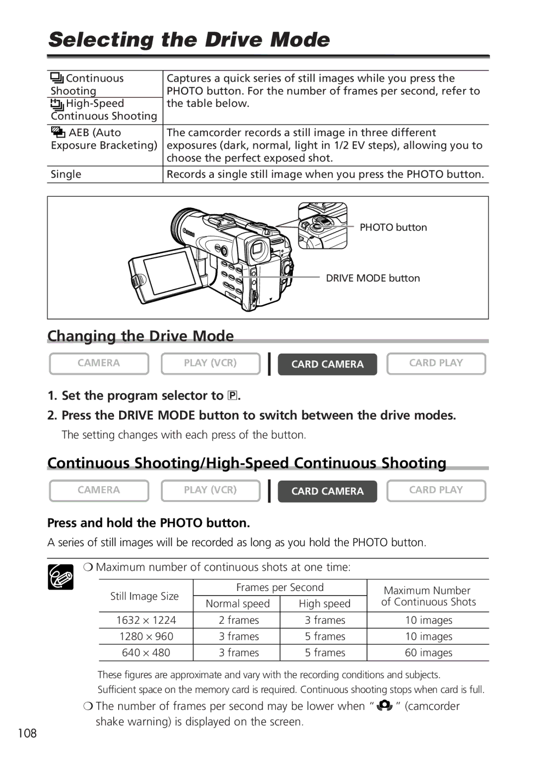 Canon OPTURA40, 9545A001AA instruction manual Selecting the Drive Mode, Continuous Shooting/High-Speed Continuous Shooting 