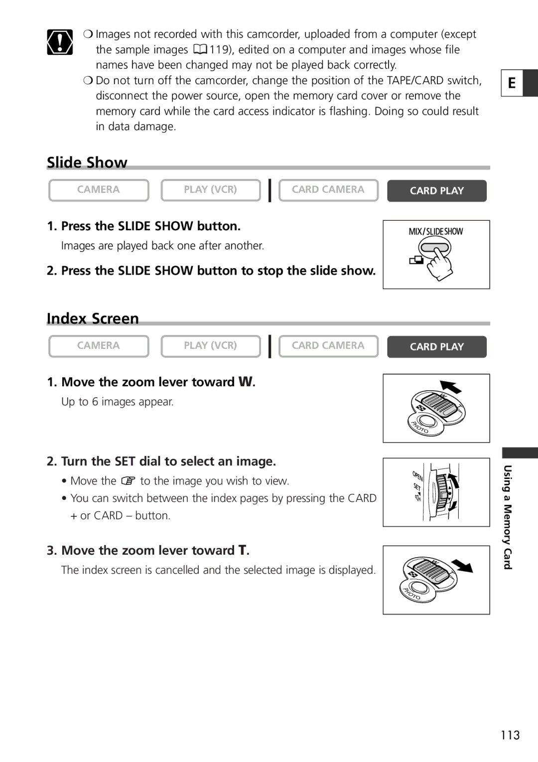 Canon 9545A001AA, OPTURA40 instruction manual Slide Show, Index Screen, Turn the SET dial to select an image 