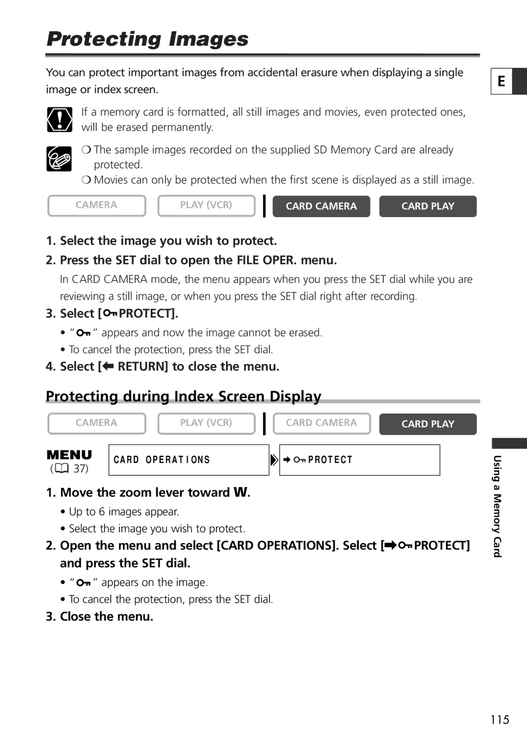 Canon 9545A001AA, OPTURA40 Protecting Images, Protecting during Index Screen Display, Select Protect, Close the menu 