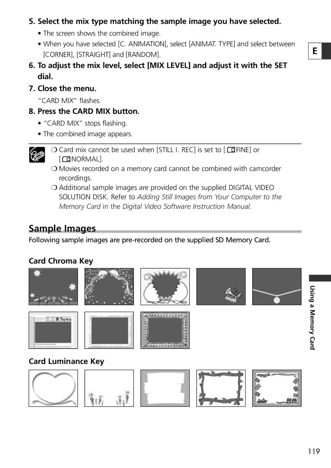 Canon 9545A001AA, OPTURA40 instruction manual Sample Images, Press the Card MIX button, Card Chroma Key, Card Luminance Key 