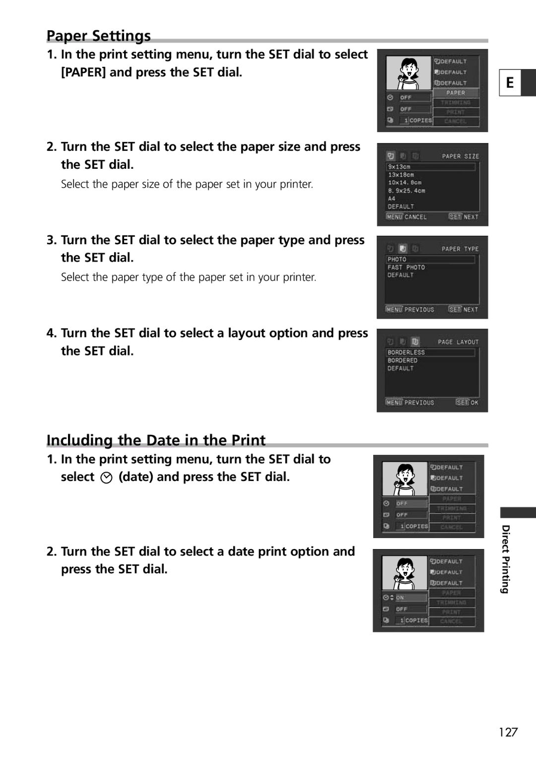 Canon 9545A001AA, OPTURA40 instruction manual Paper Settings, Including the Date in the Print 