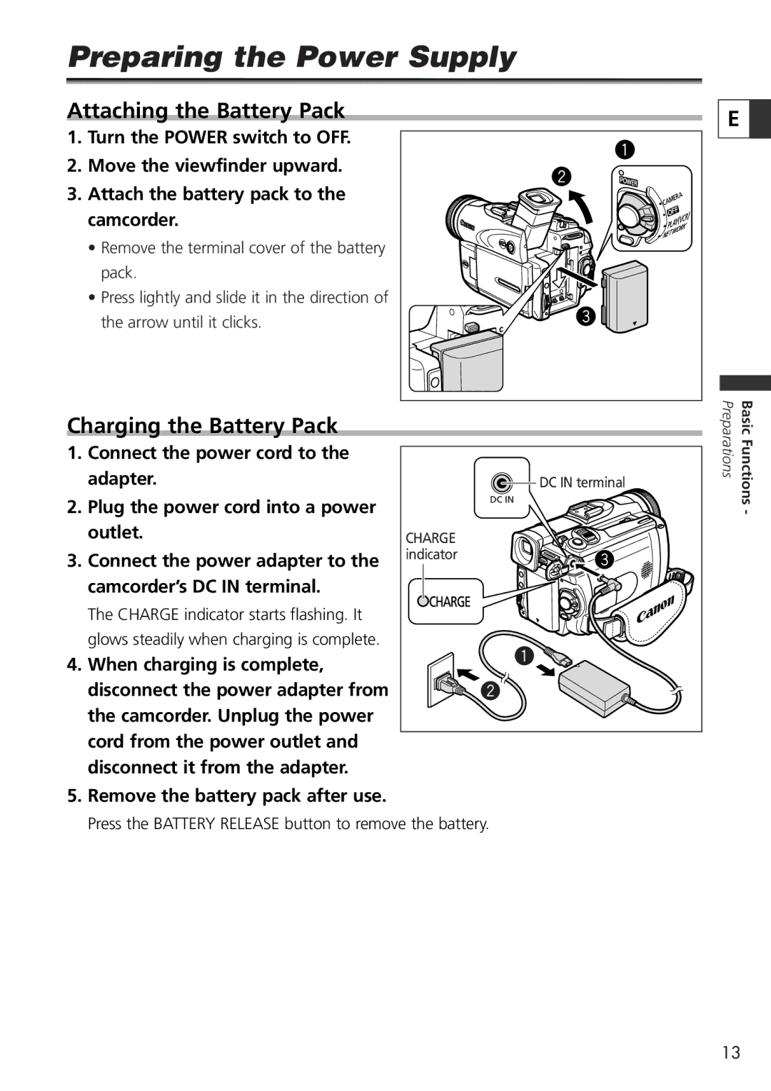 Canon 9545A001AA, OPTURA40 Preparing the Power Supply, Attaching the Battery Pack, Charging the Battery Pack 