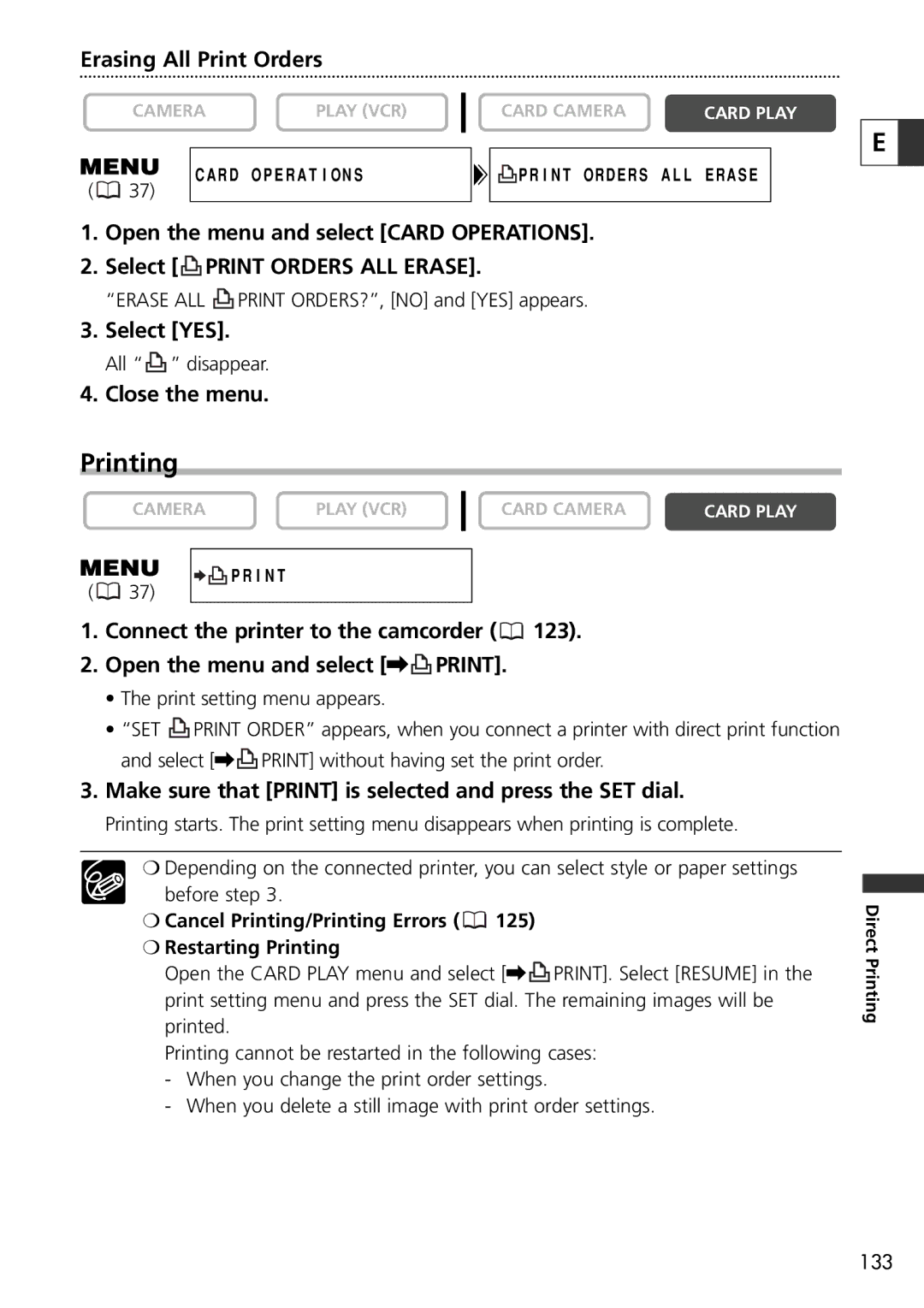 Canon 9545A001AA, OPTURA40 Printing, Erasing All Print Orders, Make sure that Print is selected and press the SET dial 