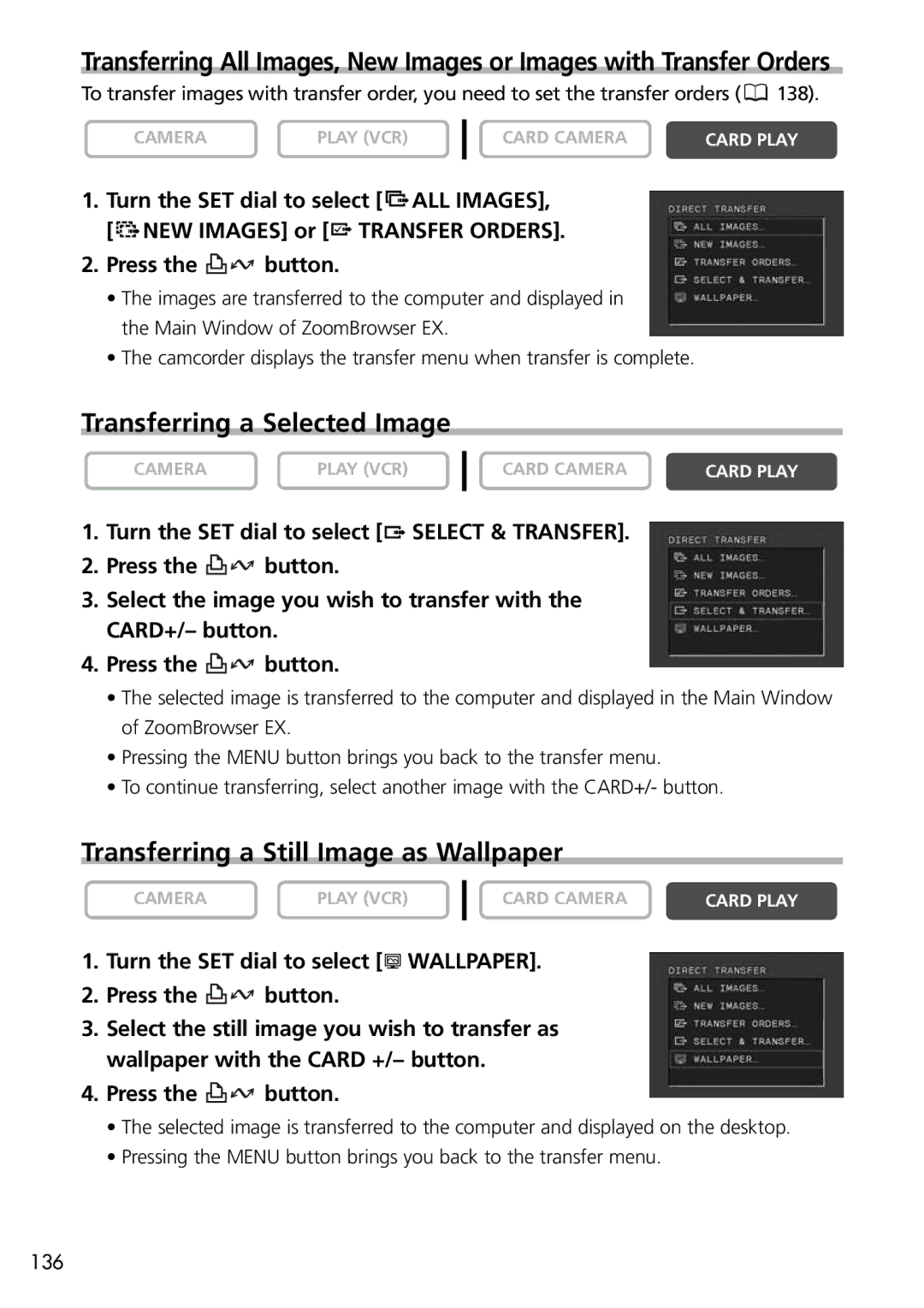 Canon OPTURA40, 9545A001AA instruction manual Transferring a Selected Image, Transferring a Still Image as Wallpaper 