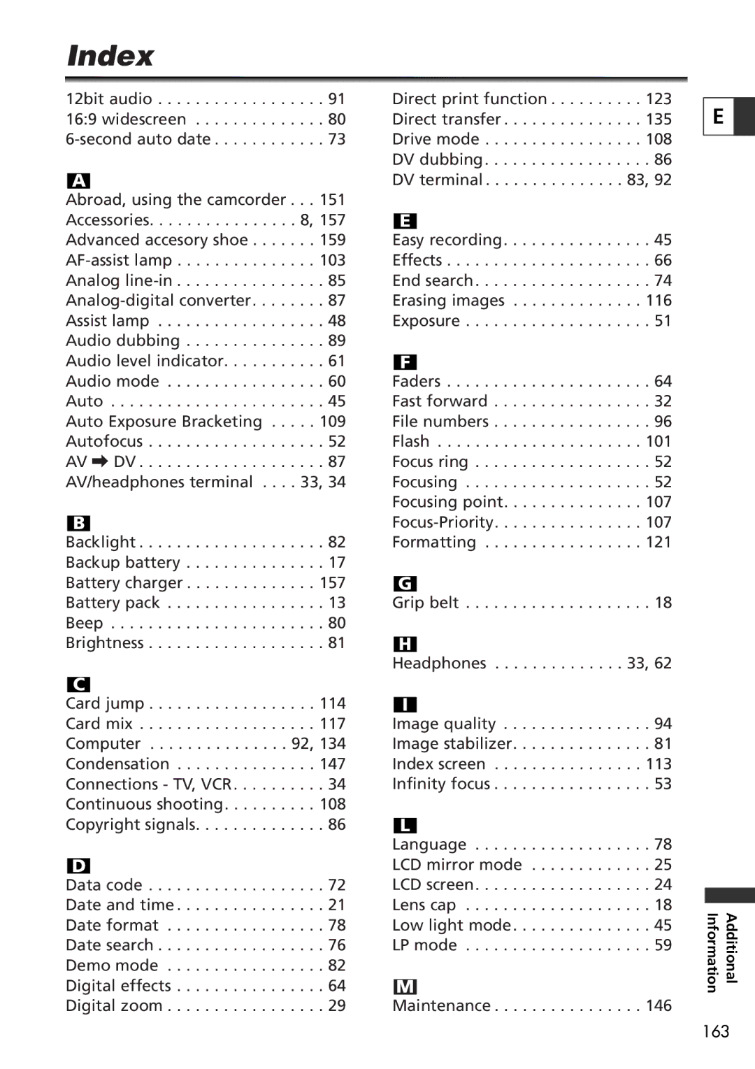 Canon 9545A001AA, OPTURA40 instruction manual Index, Low light mode LP mode Maintenance 