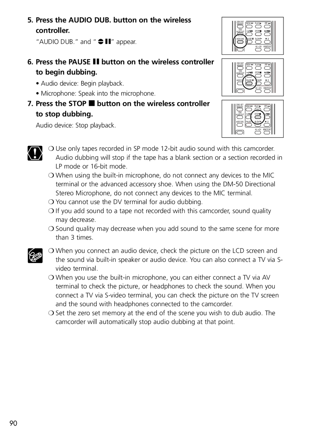 Canon OPTURA40, 9545A001AA instruction manual Press the Audio DUB. button on the wireless controller 