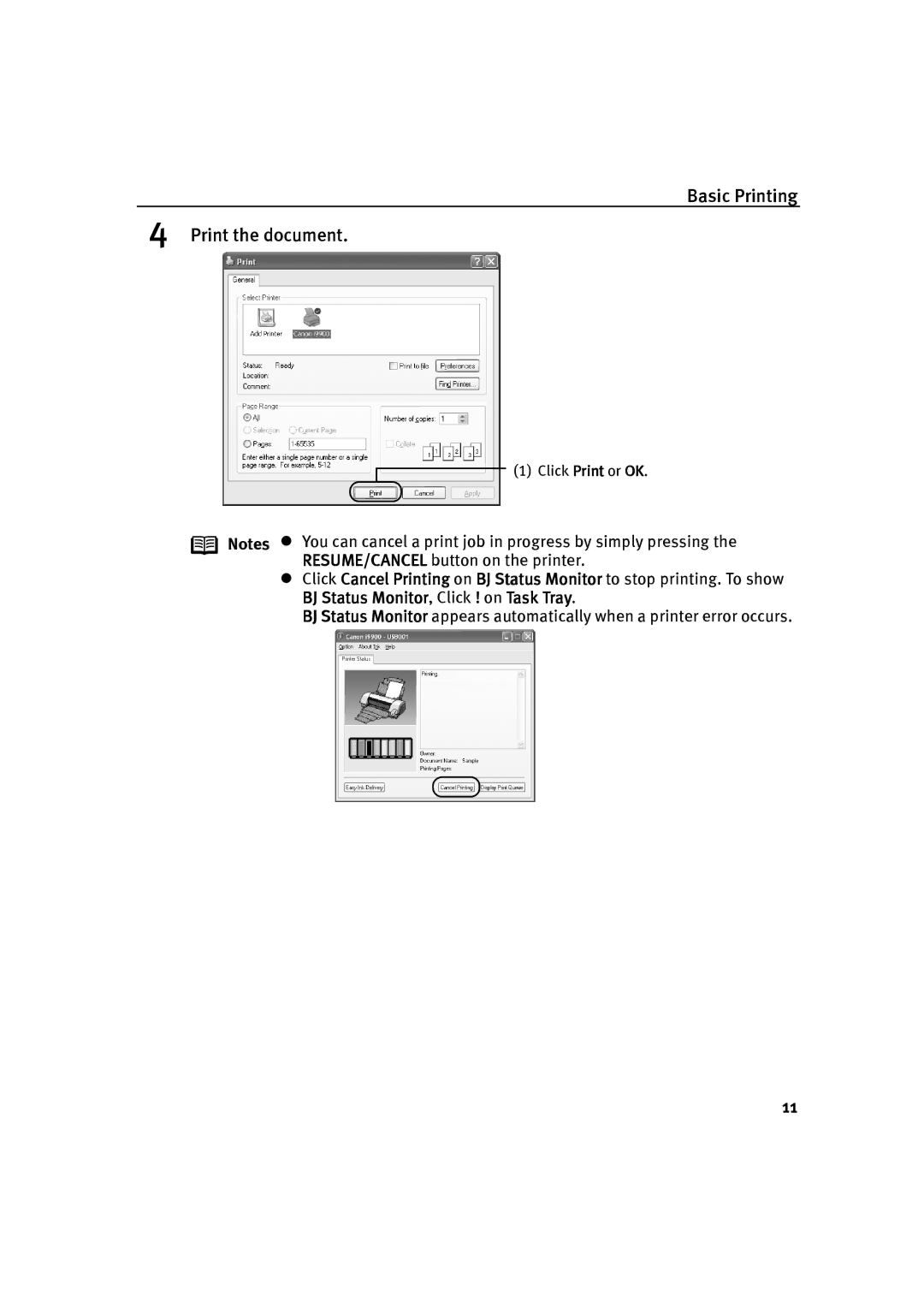 Canon P-I9900-QSG-1203 quick start Basic Printing Print the document 